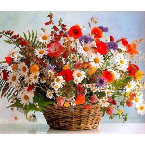 Colorful Flowers And Flower Basket Diamond Painting Kit