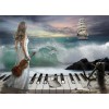 Blue Sea Piano and Beauty Women Diamond Painting Kit