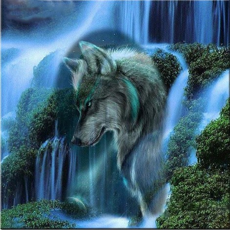 Waterfall Wolf Diamond Painting Kit