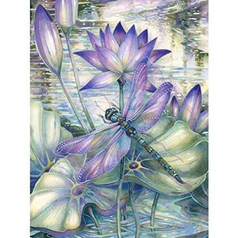Flowers Lotus Dragonfly Diamond Painting Kit