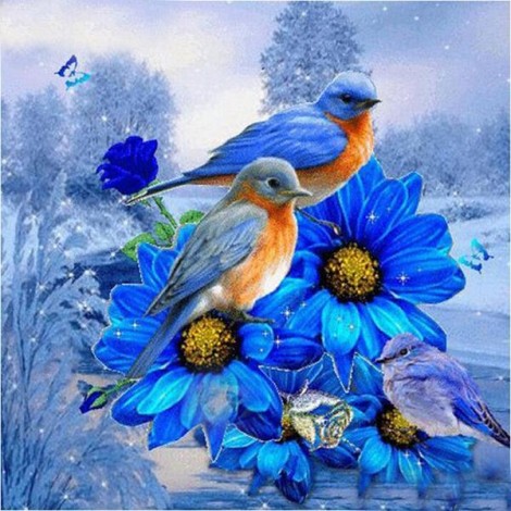 Bird on a Blue Flower Diamond Painting Kit