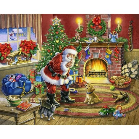 Christmas Santa Claus And Dog Diamond Painting Kit